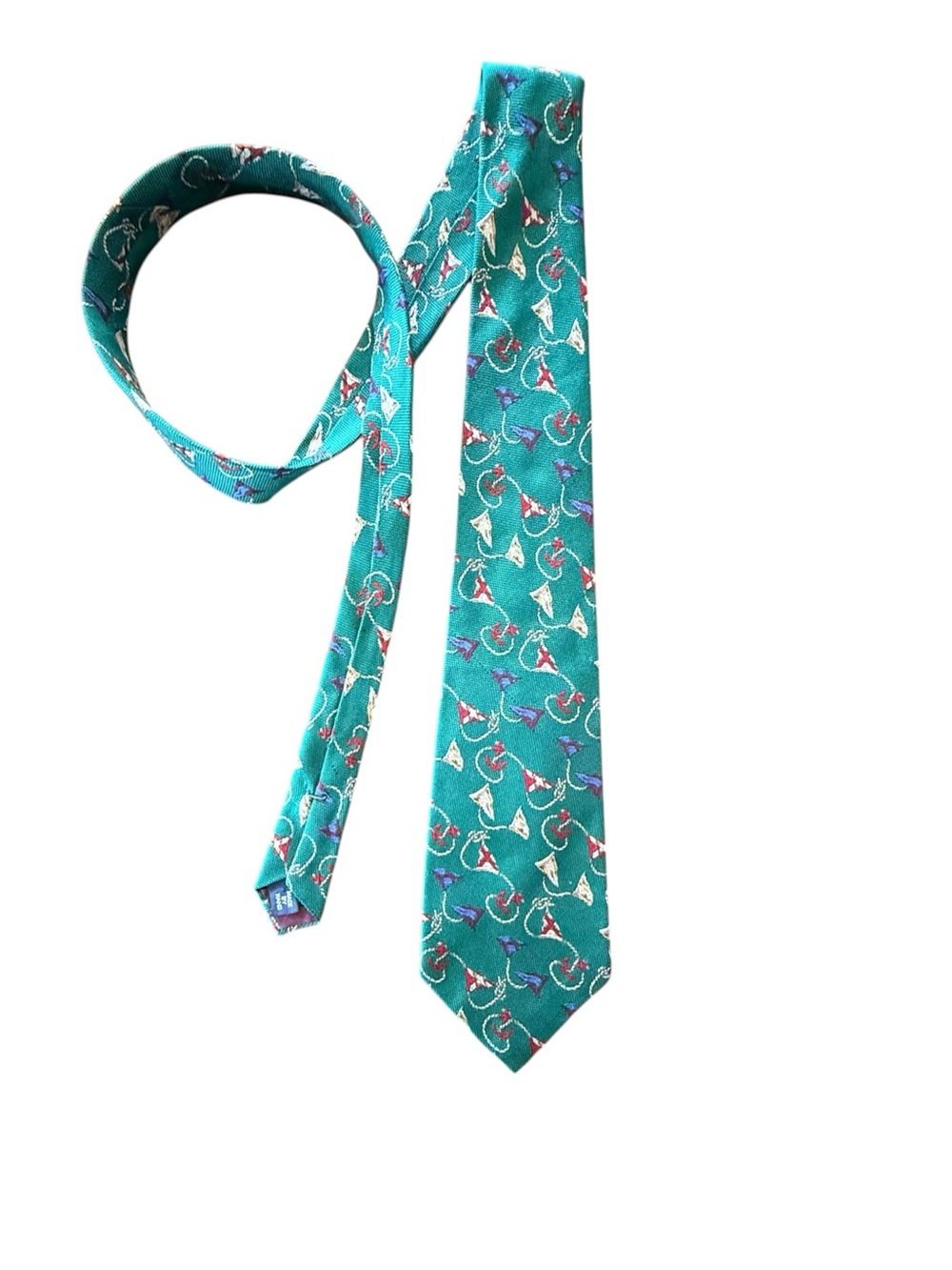 Vintage Polo Ralph Lauren Green Nautical Preppy Sailing Silk Tie